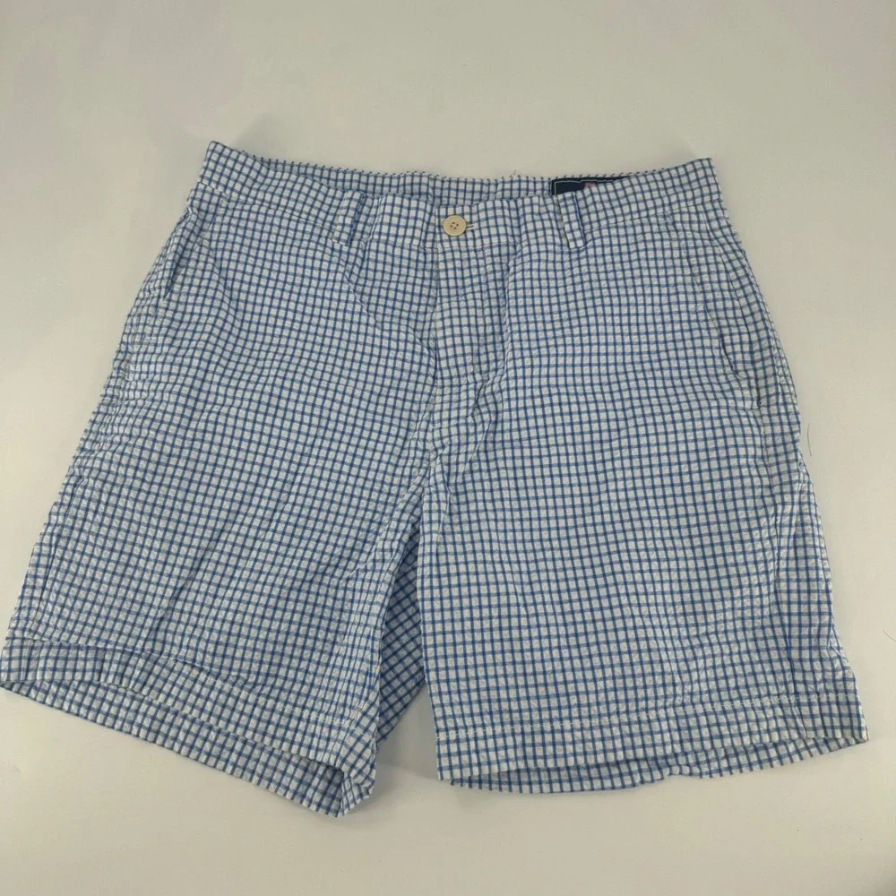 Vineyard Vines Mens 33 Gingham Seersucker Breaker Shorts Blue White Cotton